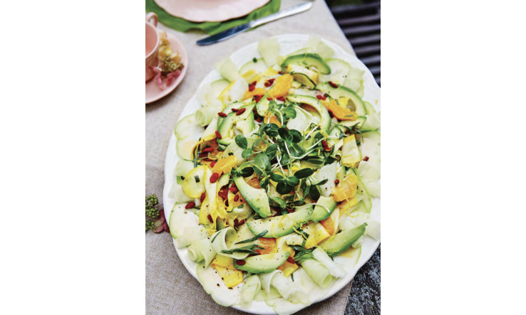 Dentelles de courgettes, melon, chamotte et orange