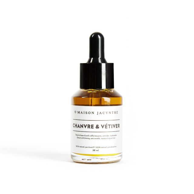 Bouteille de 30 ml avec pipette du Sérum Chanvre & Vétiver de Maison Jacynthe