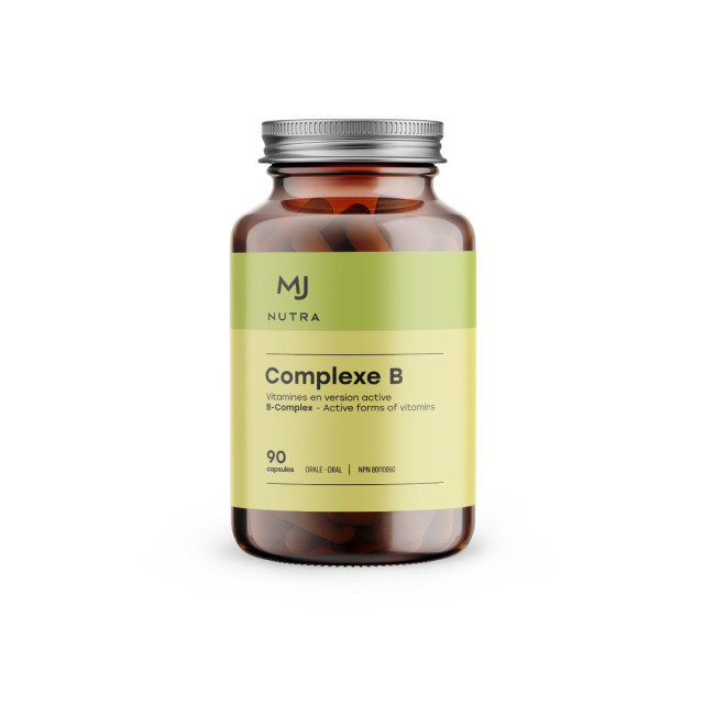 Pot en verre de 90 capsules, Complexe B - vitamines en version active de Maison Jacynthe.