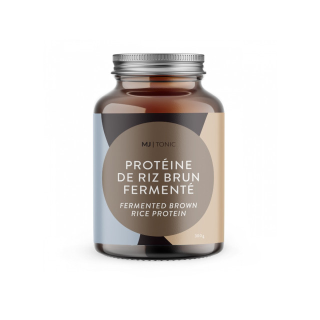 Pot de 300 g de poudre, la Protéine de riz brun fermenté sans saveur de Maison Jacynthe est une protéine végétale.