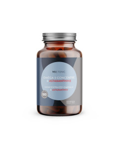 Pot en verre de 100 capsules, l'Oméga-3 concentré & Astaxanthine de Maison Jacynthe est une source d’acides gras oméga-3 pour le maintien d'une bonne santé.