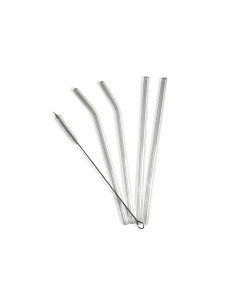 Quatre pailles réutilisables en verre avec leur brosse à nettoyage de Maison Jacynthe.